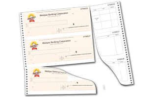 Cheques manufactured to your specs. CMYK & Spot Colours. MICR encoding. We can leave as continuous or trim them to a sheet size for you.